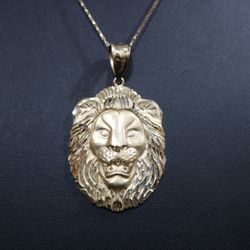 14k Lion Head Necklace Charm