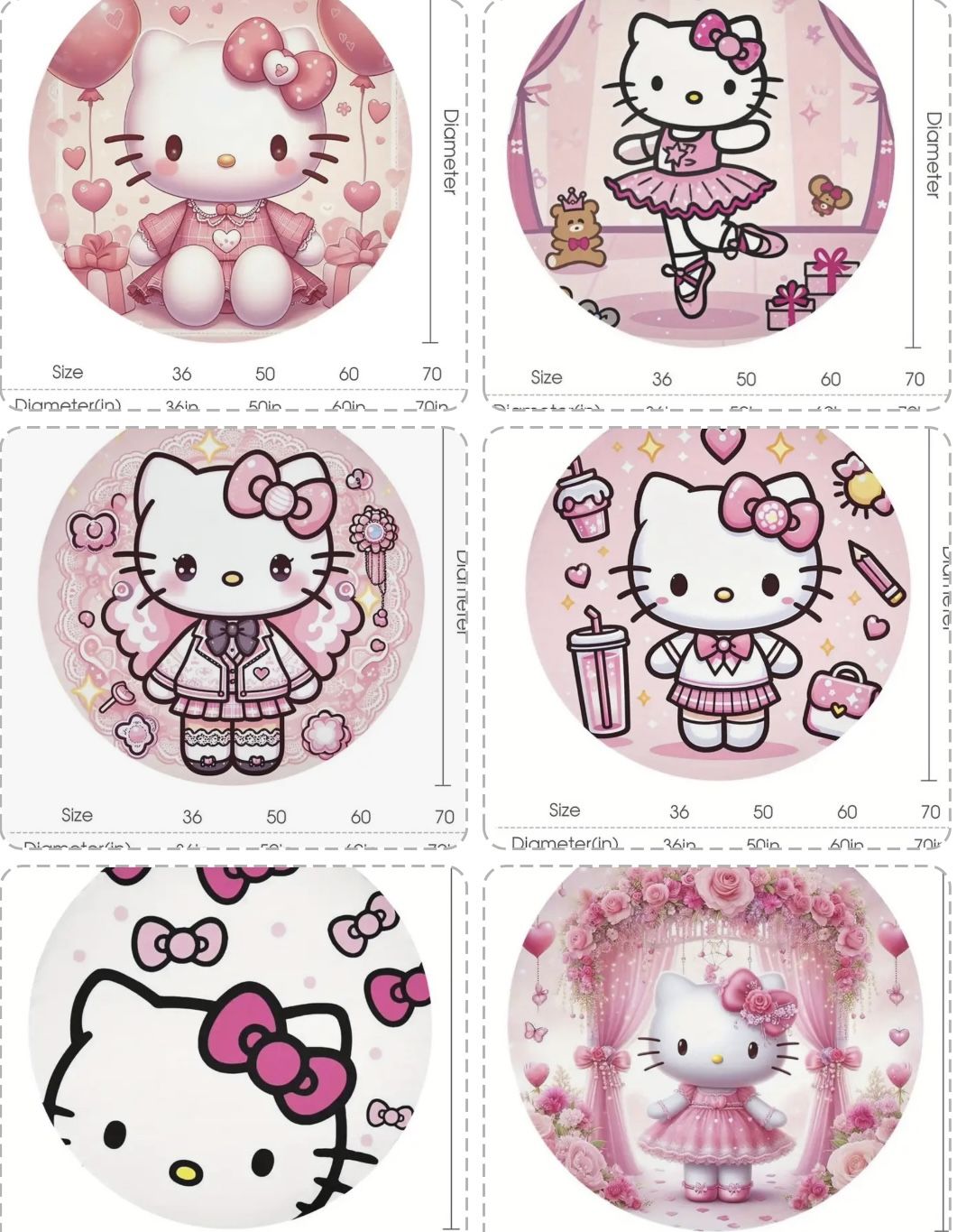 6 Hello Kitty Cloth Table Cloths 70 inch round each Used for 2 hours to display merchandise