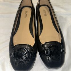 Women Michael Kors Fulton Moc Saffiano Leather Flat Shoes Black size 8.5 M