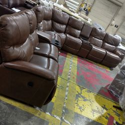 Manual Recliner Set Of Real Leather 