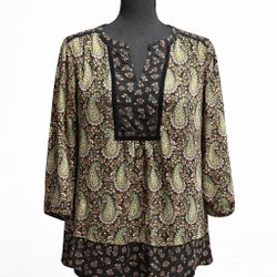 DR2 Boho Paisley Floral Tunic Top Size Small