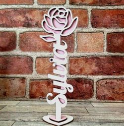 Personalized Name Standing Wooden Rose 
