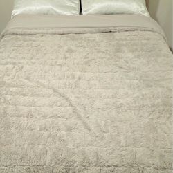 Beautiful Beige Full-Size Bed Frame with Headboard