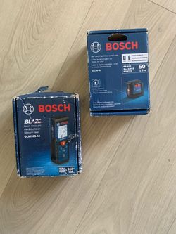 Bosch 50ft Dual Power Battery, Red Beam, Self Living, Cross Line, Laser+ Bosch Blaze 165ft Laser Distance, Tape Measuring Tool with area and volume
