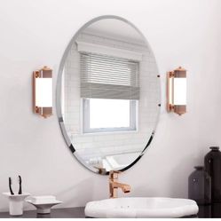 Oval Beveled Polished Frameless Wall Mirror for Bathroom, Vanity, Bedroom (24" W x 35" H)