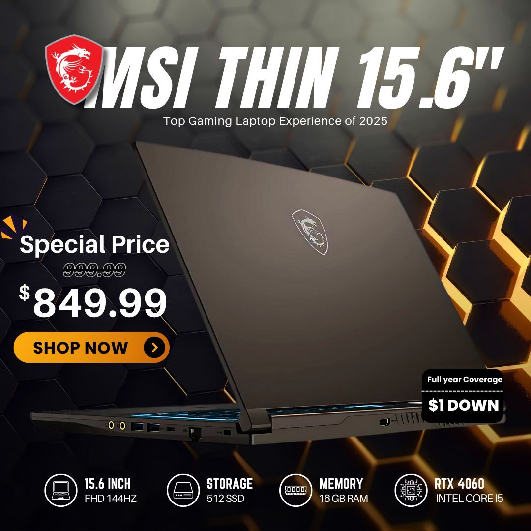 🎮 MSI Thin Gaming Laptop – ¡Ahora $849 o $1 de Entrada! 💥