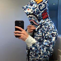 BAPE Hoodie ABC Camo Blue Shark Hoodie