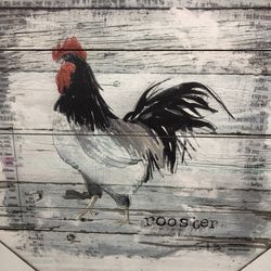 Print Of rooster and hen on wooden board