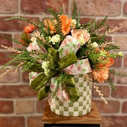 Peach And Green Mothers Day Floral Arrangement