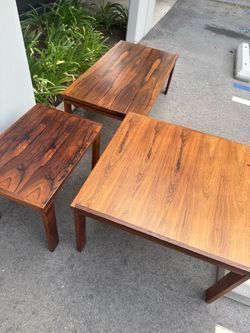 Trioh Denmark Tables set of 3 teak wood coffee + end tables