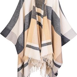 Shawl Wraps Gifts for Women,Warm Poncho Sweater,Tassels Open Front capes, Travel Christmas Gifts for Winter Fall