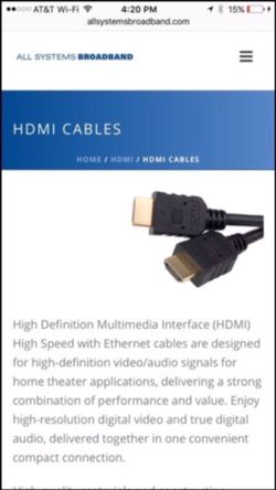 $5 FIRM!!!! BRAND NEW 12 FOOT LONG ALL SYSTEMS BROADBAND HDMI CABLE.... High-quality materials and construction ensure a lifetime of dependable perfo