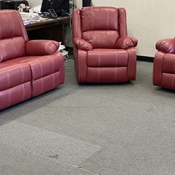 New Red Leather Recliner Set (Finance and Delivery)