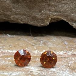 NEW Round Orange Jeweled Pierced Stud Earrings Fashion Jewelry