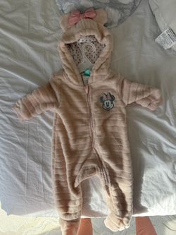 Disney Baby Girls 3month-6month Minnie-Mouse Faux-Fur Footed Pram Coverall