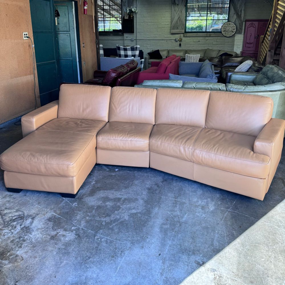 Camel Brown Italian Leather Sectional Sofa (Delivery Available)