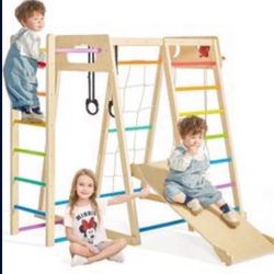 Open Box Paxato Indoor Playground, Climbing Toys for Toddlers 1-3 Inside with Basketball, Slide, Climbing Wall/Net, Monkey Bars and Swing