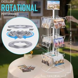 ANBOXIT Greeting Card Display Stand Rotating Rack Holder, for Postcard Sticker Retail, Metal White, 12 Display Pockets