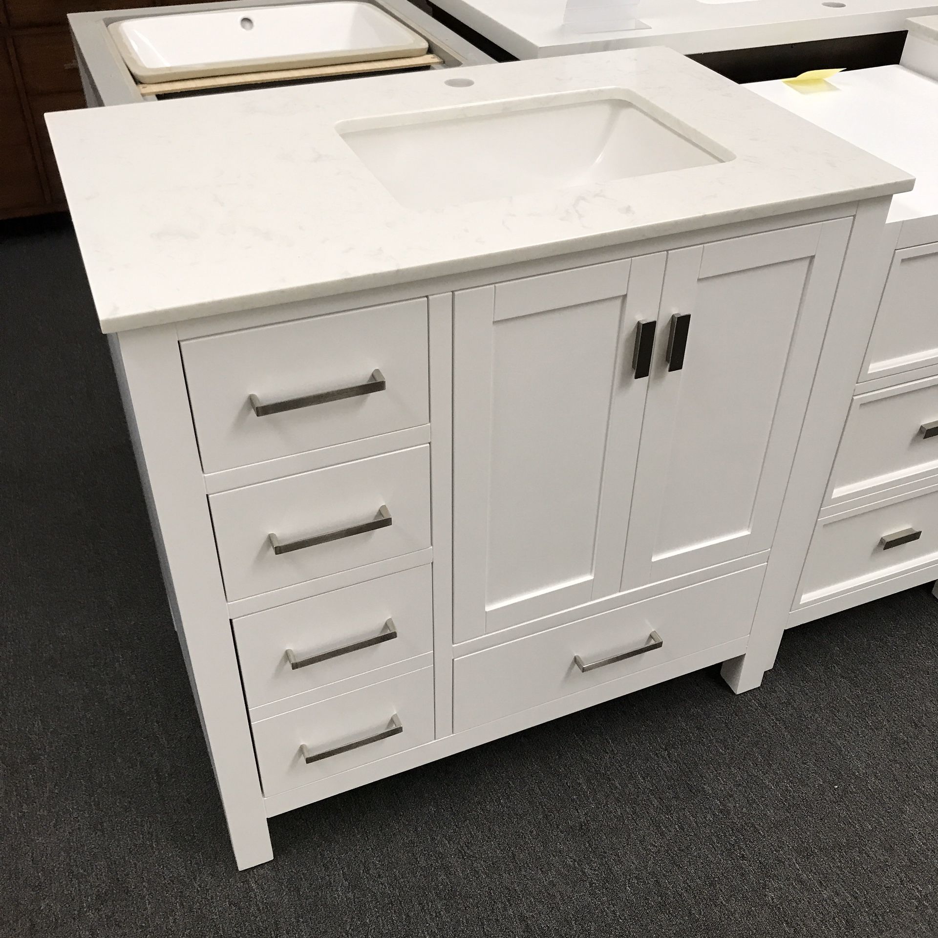 36” White Bathroom Vanity With Cortina Stone Top