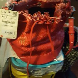 Zara Red Bucket Purse