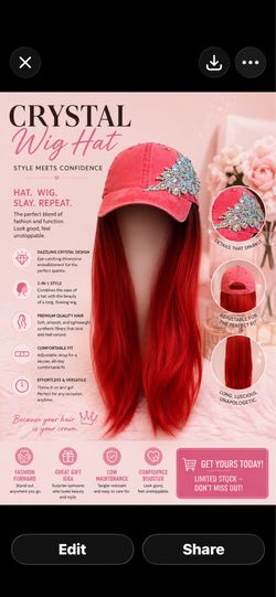 Custom made red baseball hair wig cap