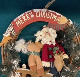 Merry Christmas Wreath w/Santa & Reindeer 16” round