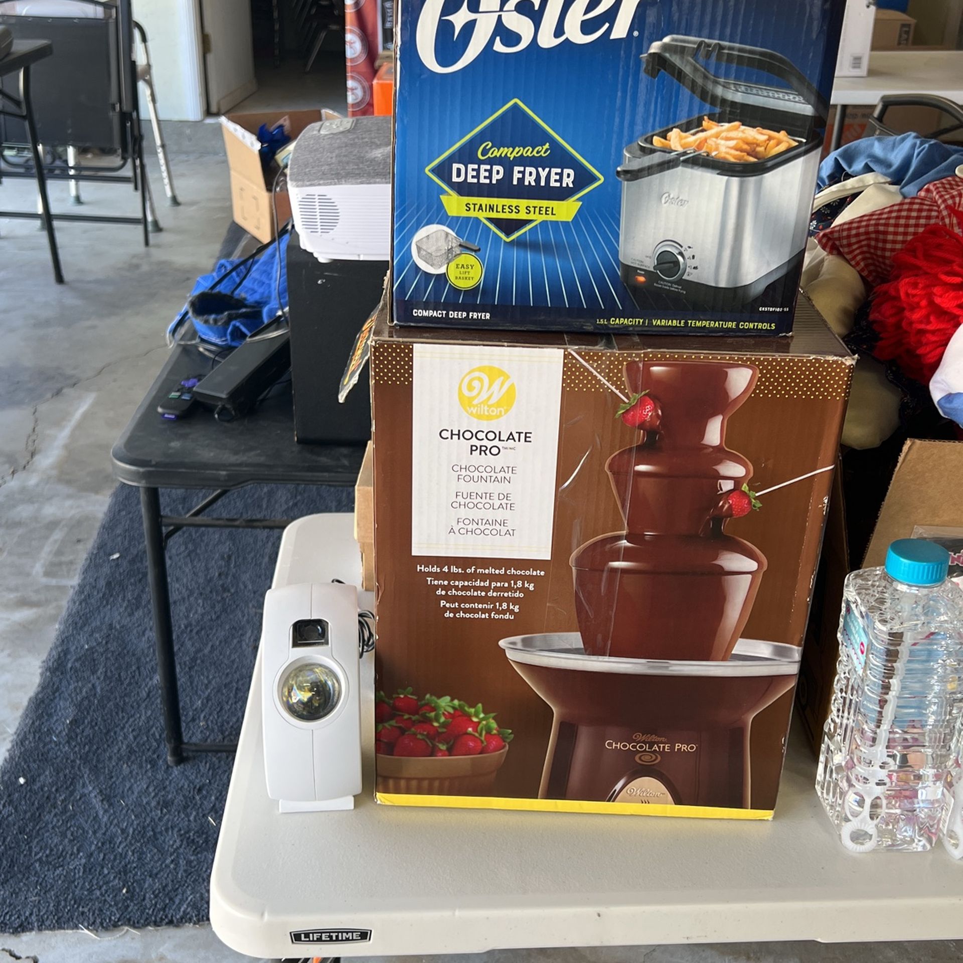 Chocolate, Pro, chocolate fountain, oyster, deep fryer, compact, stainless steel, and little lights skylight