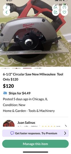 6-1/2 Milwaukee Circular Saw  18 Volt New. Tool Only $120. Poko Negotiable 