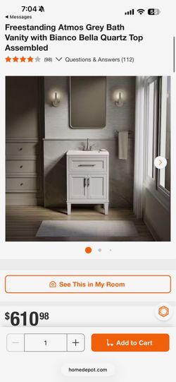 KOHLER Chesil 24in. Single Sink Freestanding Atmos Grey Bath Vanity with Bianco Bella Quartz Top Assembled