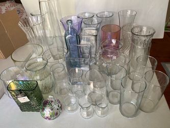 36 Glass Vases – Assorted Sizes & Shapes – Wedding & Home Decor