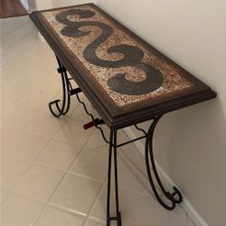Entryway Mosaic & Cast Iron Table And Wine rack 