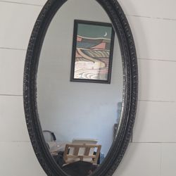 Vintage Black Oval Wall Mirror 39" Tall 21" Wide