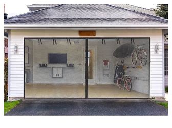 Garage Screen Door 16x8FT Fiberglass Durable 2 Car Black Elytsemoh Doors
