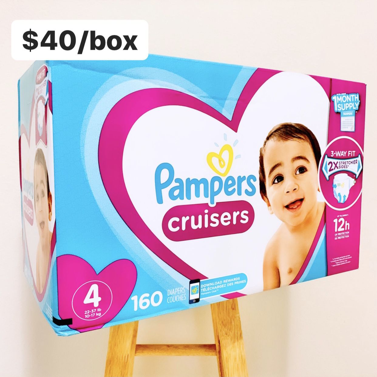 Size 4 (22-37 lbs) Pampers Cruisers (160 baby diapers) *PROMO* BUY ANY 2 PAMPERS BRAND BIG BOXES, GET 1 FREE HUGGIES TUB 64ct