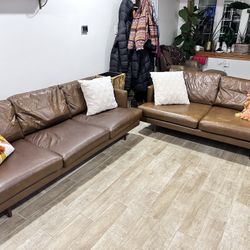 Genuine Brown Leather Sofa And Loveseat