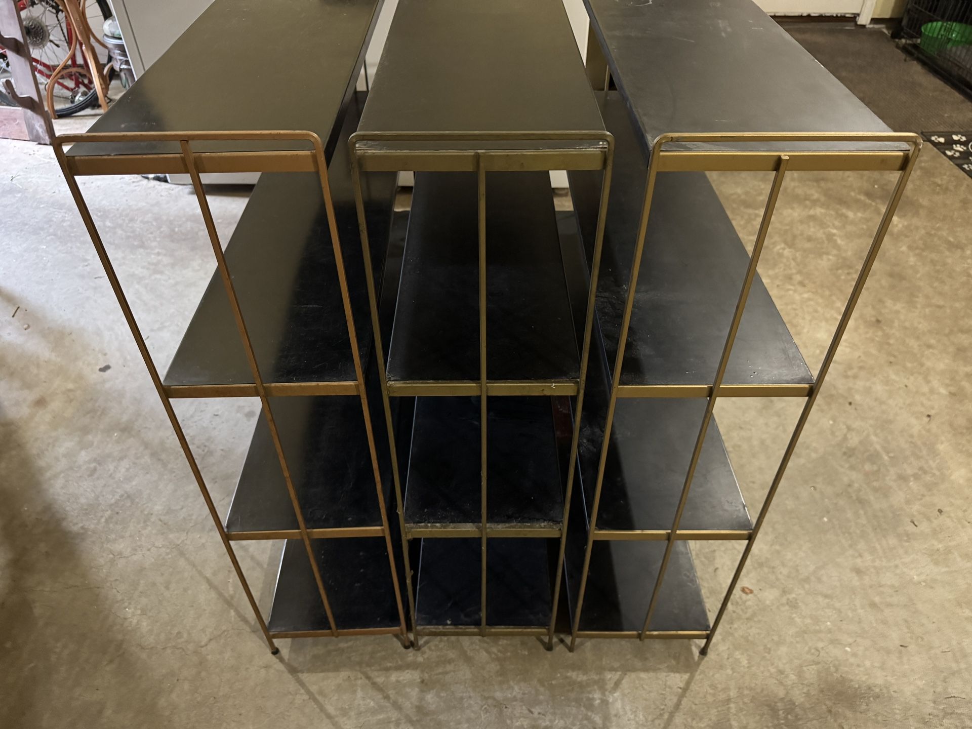 Set Of Three Mid-Century Modern Metal Bookshelves, Decor Shelves