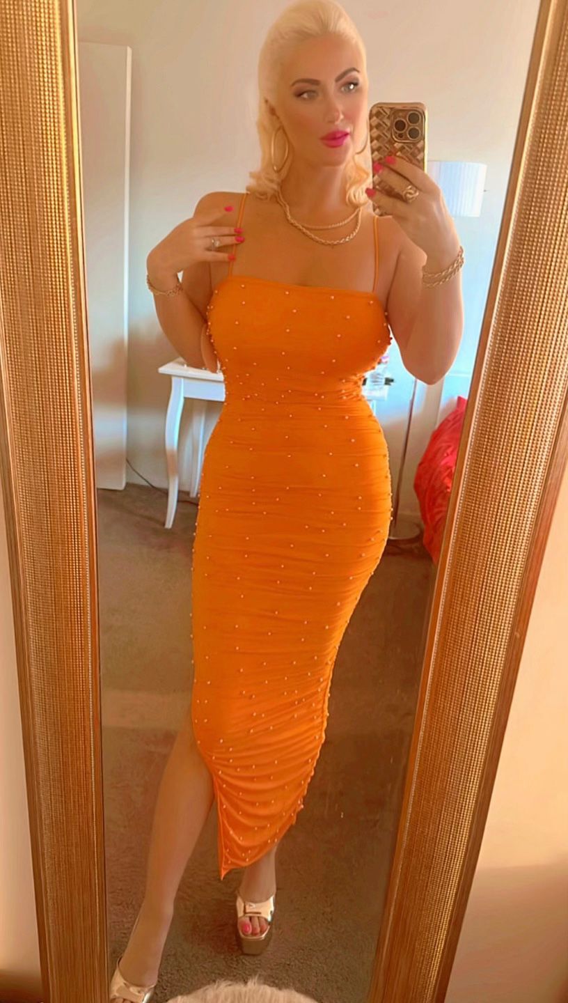 Stretchy Orange Pearl Dress