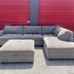 🏷OUTLET FURNITURE | Thomasville Miles Fabric Sectional with Ottoman, Gray 💥 We Finance