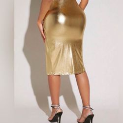 New Without Tag 👑⚜️💿 Laina Rauma holographic golden spandex bodycon pencil skirt Sizes S, M
