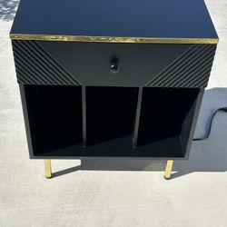 Art Deco Style Black w/ Gold Accents Record Player Stand/Storage - End Table - Night Stand 24x14x27