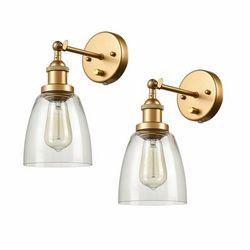 Claxy Glass Light 5.51-in W 2 -Light Brushed Brass Wall Sconce.