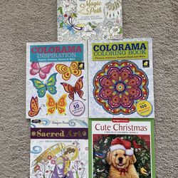 Adult Coloring Books, lot of 5 new, 100’s of designs, 3  Colorama Popular Books, 1 Designer Series, 1 Designer Originals.