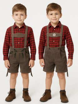 2 Kids Authentic Vintage Bavarian Lederhosen Outfit Size 10 - Oktoberfest German Costume Set