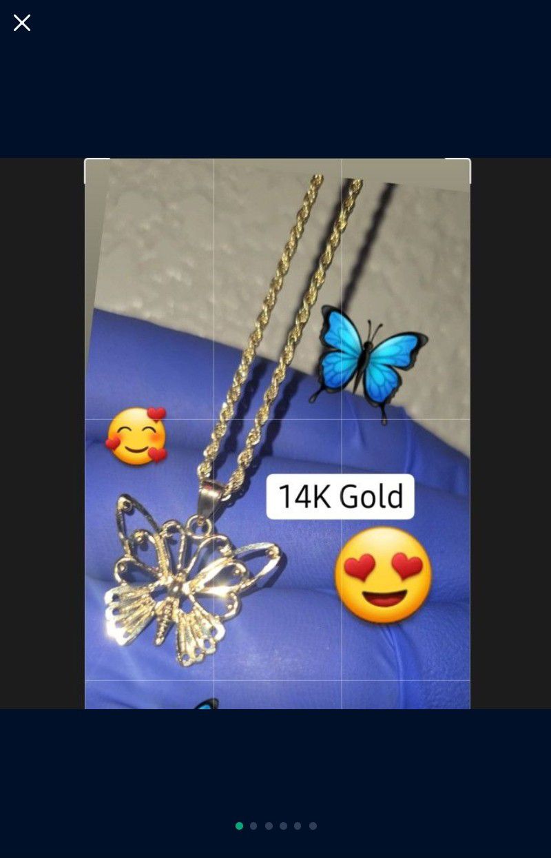 Gold Butterfly Pendant + Gold Rope Chain