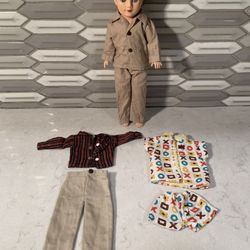 Vintage 1950's Vogue Jeff doll With Pajamas and 2 Sets Of Clothing