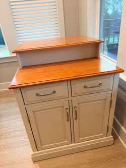 White Wood Buffet Cabinet with Raised Shelf
