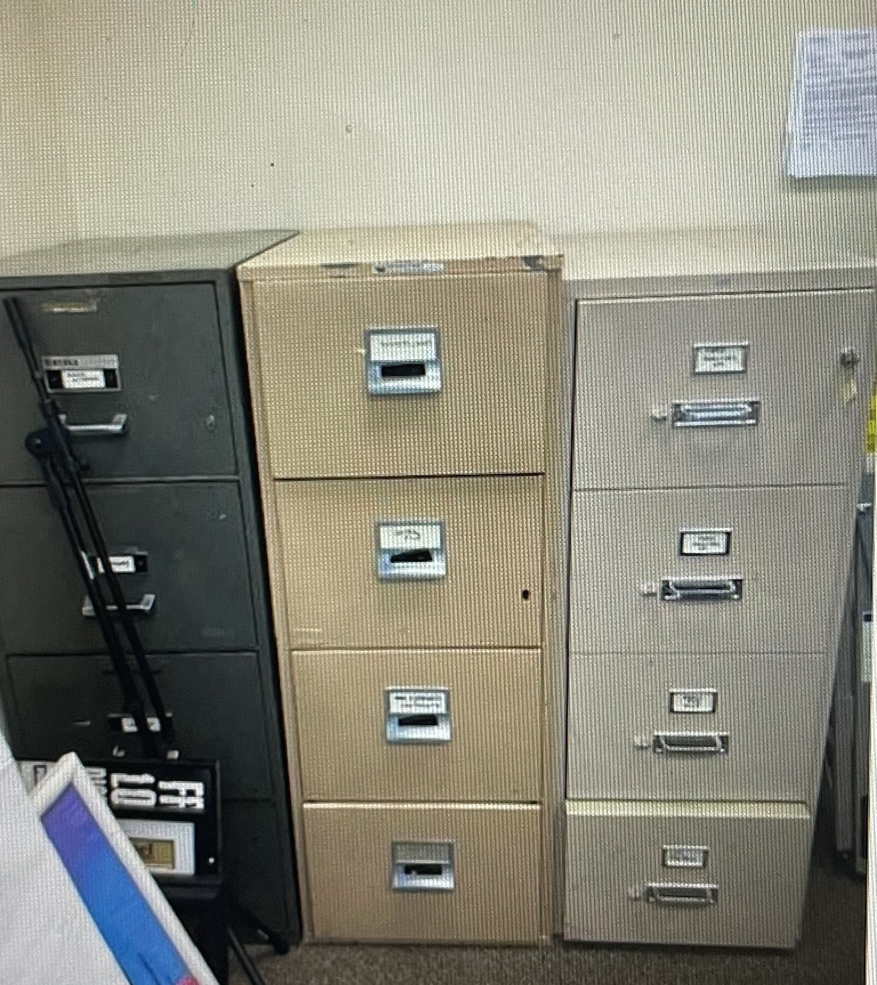 Three Metal Fireproof Filing Cabinets