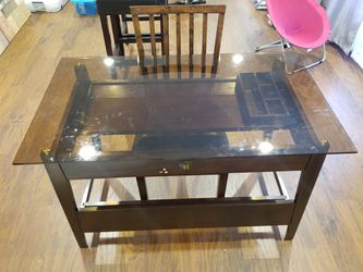 Wooden desk w/ glass top