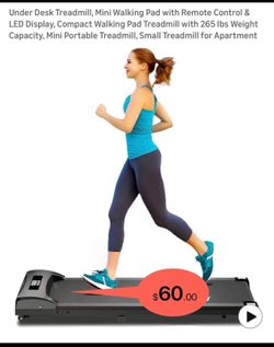 Under Desk Treadmill, Mini Walking Pad with Remote Control & LED Display, Compact Walking Pad Treadmill with 265 Ibs Weight Capacity, Mini Portable Tr