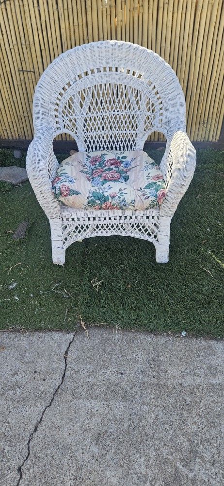 Vintage White Wicker Armchair